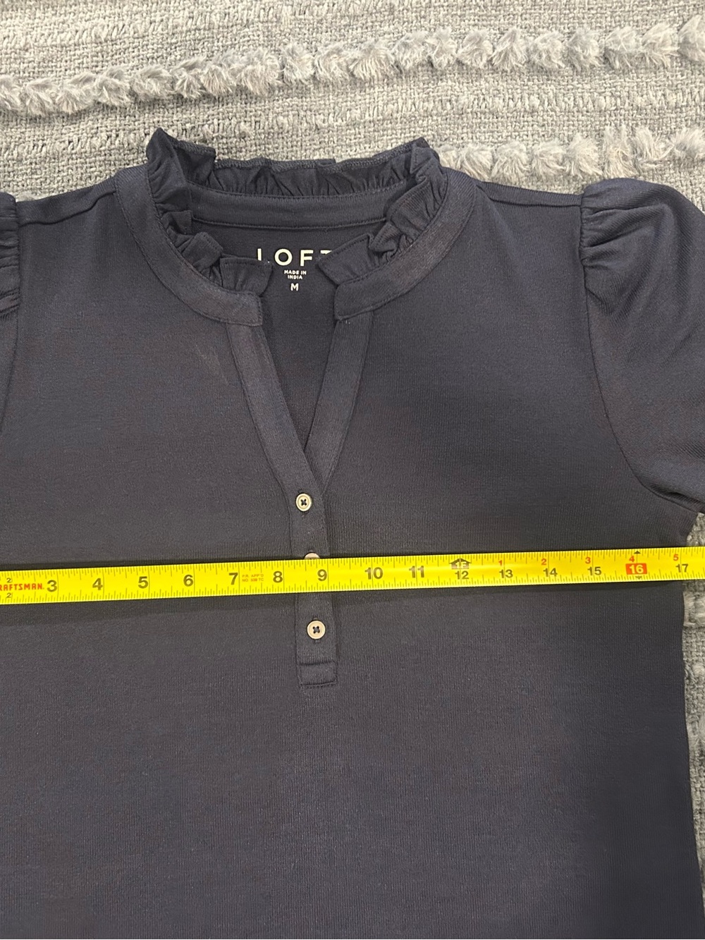 LOFT Navy Ruffle Collar Long Sleeve Henley - Picture 7 of 7